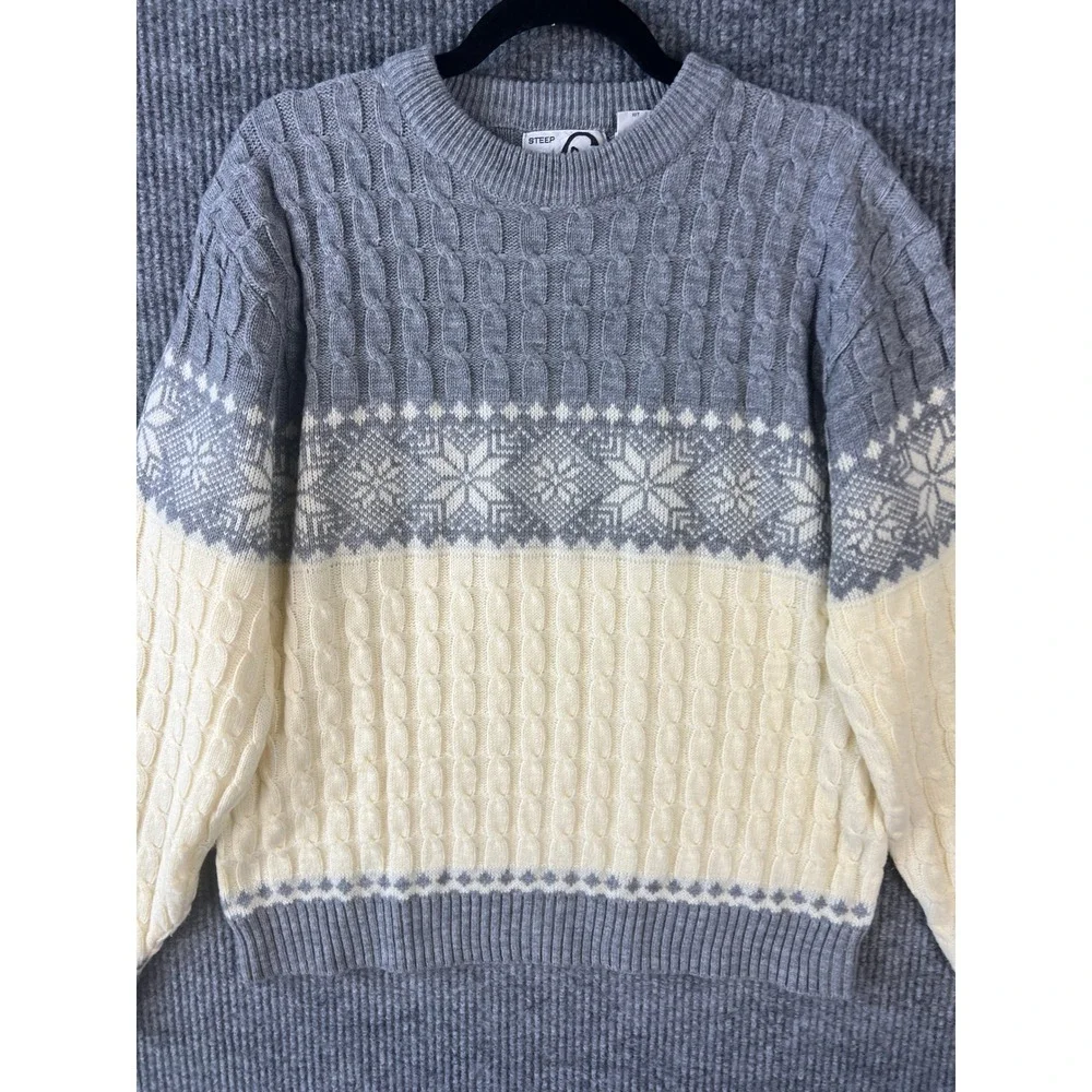 Nordic Cable Knit Snowflake Ski Sweater Gray XL Fisherman Steep Slopes